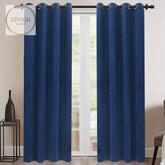 2 Pieces Plain Dyed Velvet Eyelet Curtains-Navy Blue
